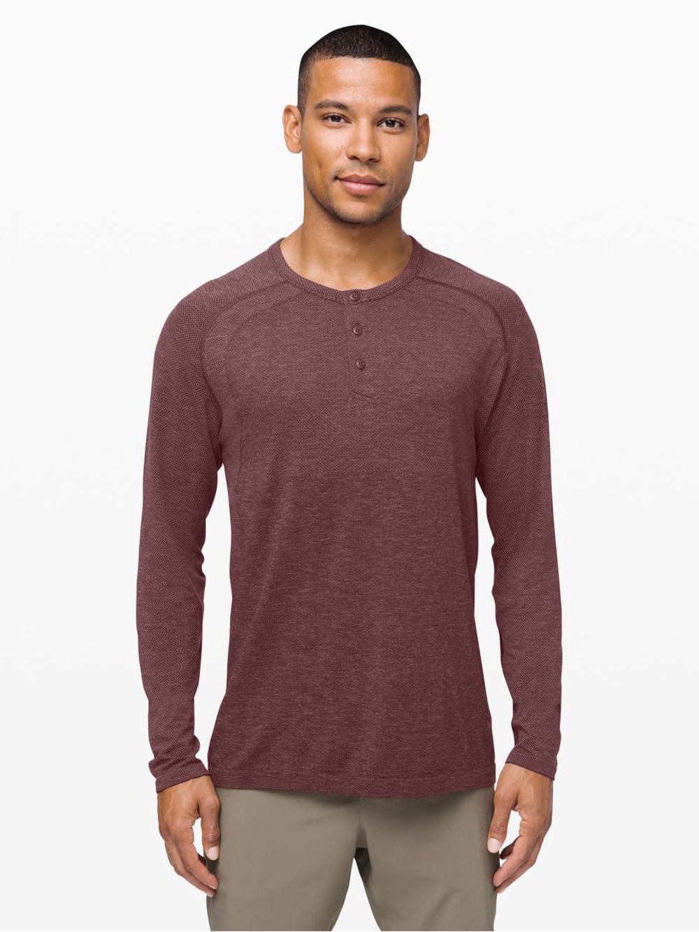 Lululemon Metal Vent Tech Long Sleeve Henley 2.0 - Red Dust / Arctic Plum